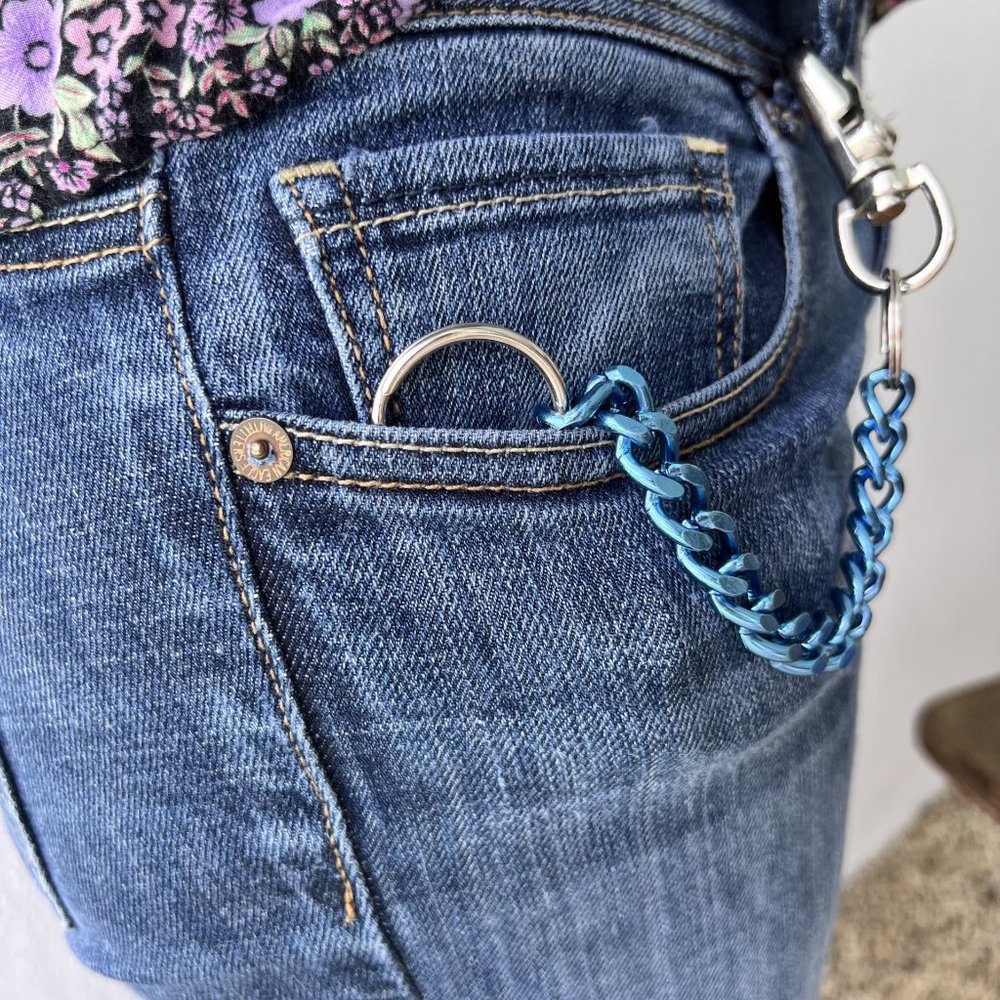 Blue Aluminum Chain Keyring Wallet Chain